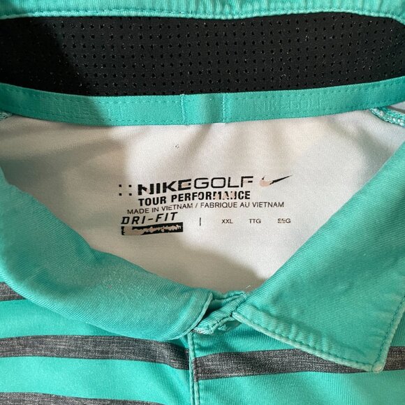 Nike Golf Tour Performance Mens Dri-Fit Teal Striped Short Sleeve Polo Shirt 2XL - Picture 8 of 9